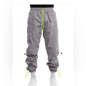 EPTM: HYPER NEON DRAWSTRING TRACK GRAY LIME TRIM PANTS, MEDIUM‎